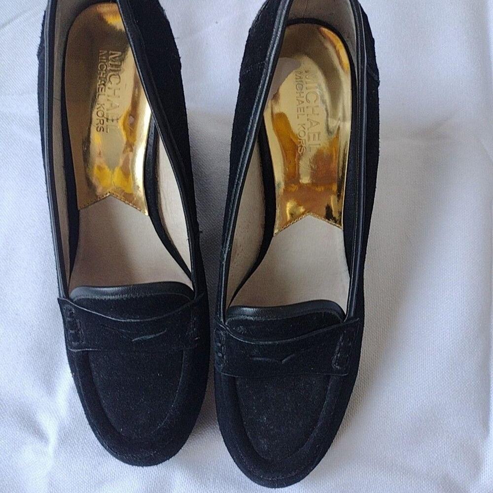 MICHAEL Michael Kors Shoes Womens Size 10 Black Suede Wedge Loafer Pumps Heels